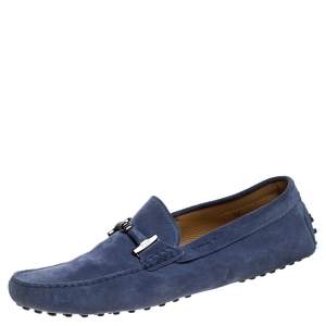 Pre Owned Tod's Blue Suede Bit Loafers Size 44.5