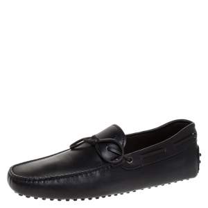 Pre Owned Tod's Black Leather Gommino Bow Loafers Size 41