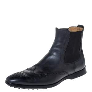 Tod's Blue Leather Brogue Slip On Boots Size 42.5