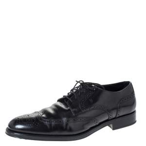 Tod's Black Brogue Leather Lace Up Derby Size 45.5