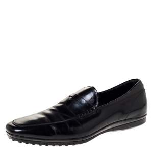 Pre Owned Tod's Black Leather Penny Loafers Size 43