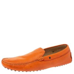 Pre Owned Tod's Orange Leather Slip On Loafers Size 44