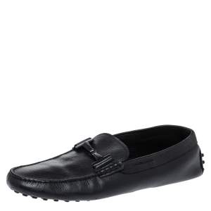 حذاء لوفرز تودز بطراز سليب أون مزين بشعار الماركة حرف تي مزدوج جلد أسود مقاس 42.5