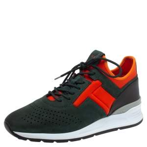 Pre Owned Tod's Tri Color Leather and Neoprene Lace Up Low Top Sneakers Size 41