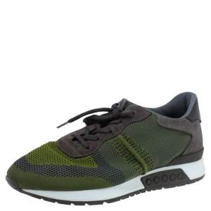 Pre Owned Tod's Green Mesh/Suede and Leather Low Top Sneakers Size 41
