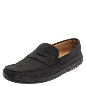 Tod's Black Nubuck Leather Penny Slip On Loafers Size 43