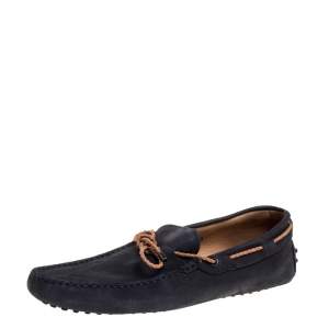 Tod's Navy Blue Suede Bow Driving Loafers Size 43
