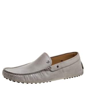 Tod's Grey Leather Slip On Loafers Size 41.5