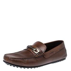 Pre Owned Tod's Brown Leather Macro Clamp Loafers Size 41A