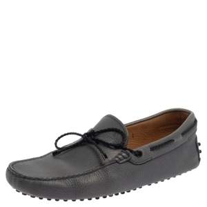 Pre Owned  Tod's Grey Leather Gommino Driving Bow Loafers Size 41