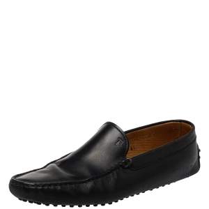 Tods Black Leather Slip On Loafers Size 42.5