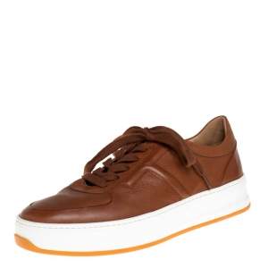 Pre Owned Tod's Brown Leather T-Logo Low Top Sneakers Size 40