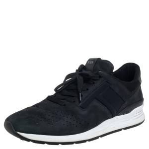 Pre Owned Tod's Black Nubuck Leather T Logo Low Top Sneakers Size 44.5