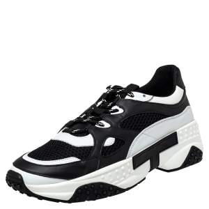 Pre Owned حذاء رياضي تودز شبك وجلد أبيض/أسود مقاس رباط علوي 44.5 