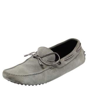 Pre Owned Tod's Grey Suede Bow Slip On Loafers Size 42.5