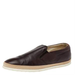 Tod's Brown Leather Slip On Sneakers Size 45