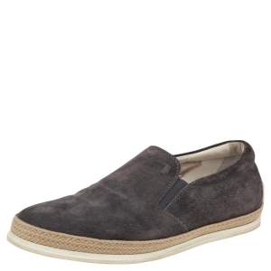 Pre Owned Tod's Grey Suede Francesina Espadrille Slip On Sneakers Size 40