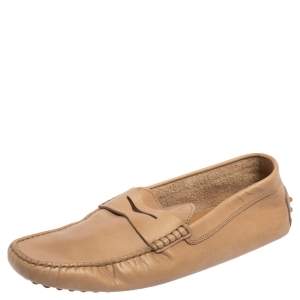 Tod's Beige Leather Penny Slip On Loafers Size 44.5
