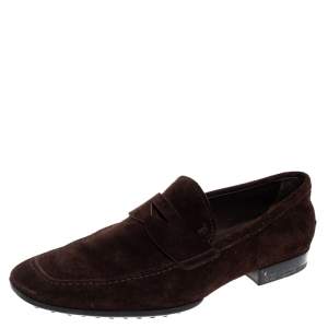 Pre Owned Tod's  Dark Brown Suede Penny Slip On Loafer Size 45.5