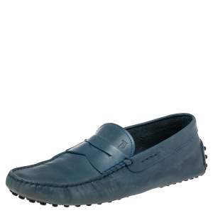 Tod's Blue Leather Penny Slip On Loafers Size 39.5