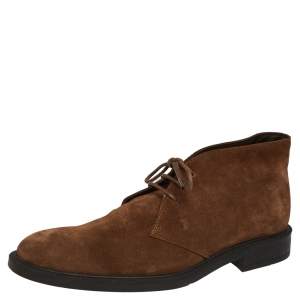 Tod's Brown Suede Polacco Gomma Chukka Ankle Boots Size 43