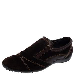 Pre Owned Tod's Dark Brown Suede Scallop Trim Slip On Sneakers Size 45.5