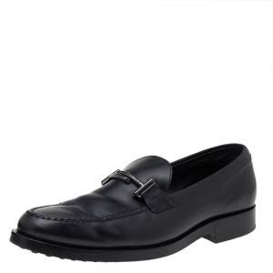 Pre Owned Tod's Black Leather T Logo Slip On Loafers Size 43