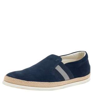 Tod's Navy Blue Suede Espadrille Slip On Sneakers Size 42