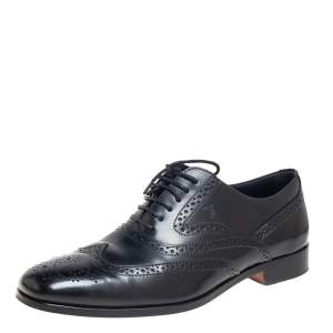 حذاء أوكسفورد تودز جلد بروغ أسود برباط مقاس 39.5