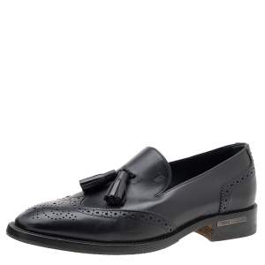 Pre Owned حذاء لوفرز تودز جلد بروغي أسود بشراشيب سليب أون مقاس 38.5