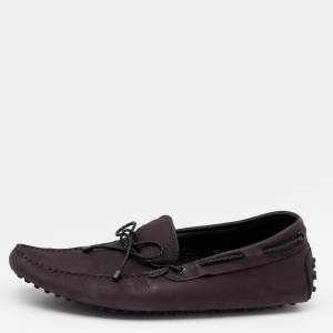 Tod's Plum Nubuck Leather Bow Slip On Loafers Size 44