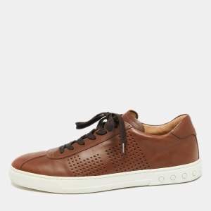 Pre Owned Tod's Brown Perforated Leather Lace Up Sneakers Size 44