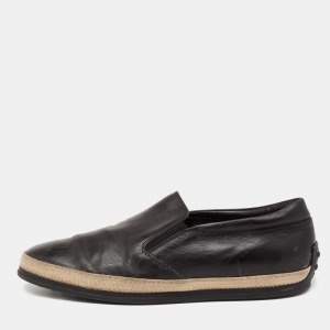 Tod's Black Leather Espadrille Slip On Loafers Size 41.5