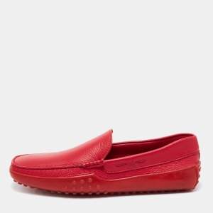 Pre Owned Tod's Red Leather Gommino Driving Loafers Size 44.5