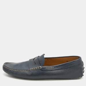 Tod's Navy Blue Leather Slip On Loafers Size 47