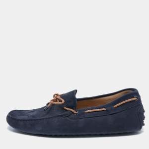 Tod's Blue Suede City Gommino Bow Loafers Size 41