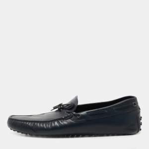 Tod's Navy Blue Leather Slip On Loafers Size 44