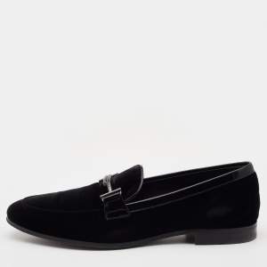 مملوكة مسبقًا Tod's Black Velvet and Leather Double T Slip On Loafers Size 42