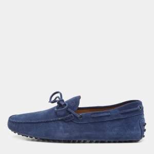مملوكة مسبقًا Tod's Blue Suede Leather Gommino Slip On Loafers Size 44