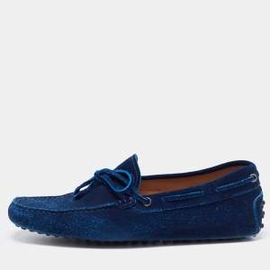 Tod's Blue Suede Bow Slip On Loafers Size 41.5