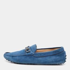 Tod's Blue Suede Buckle Slip On Loafers Size 40