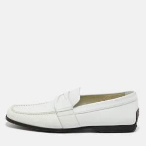 Pre Owned Tod's White Leather Slip On Loafers Size 42.5