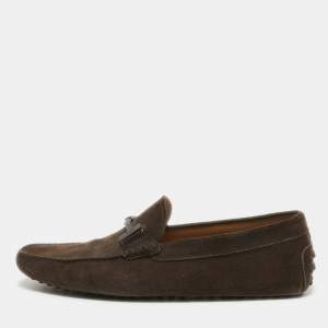 Tod's Brown Suede Double T Loafers Size 44.5