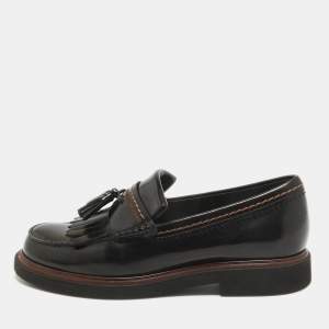 Tod's Black Leather Tassel Fringe Detail Loafers Size 39.5