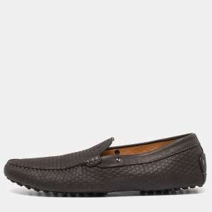 Pre Owned Tod's Grey Embossed Leather Slip On Loafers Size 44