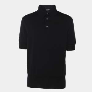 Tom Ford Black Cotton Knit Polo T-Shirt XL
