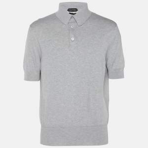 Tom Ford Grey Cotton Knit Polo T-Shirt XL