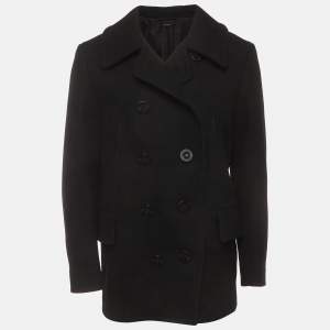 Pre Owned Tom Ford Black Wool Blend Double Breasted Trench Coat XL 