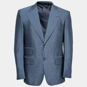 Pre Owned Tom Ford Blue Mohair Wool Single Breasted Blazer L
