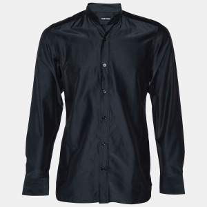 Tom Ford Black Cotton & Silk Stand Collar Shirt M